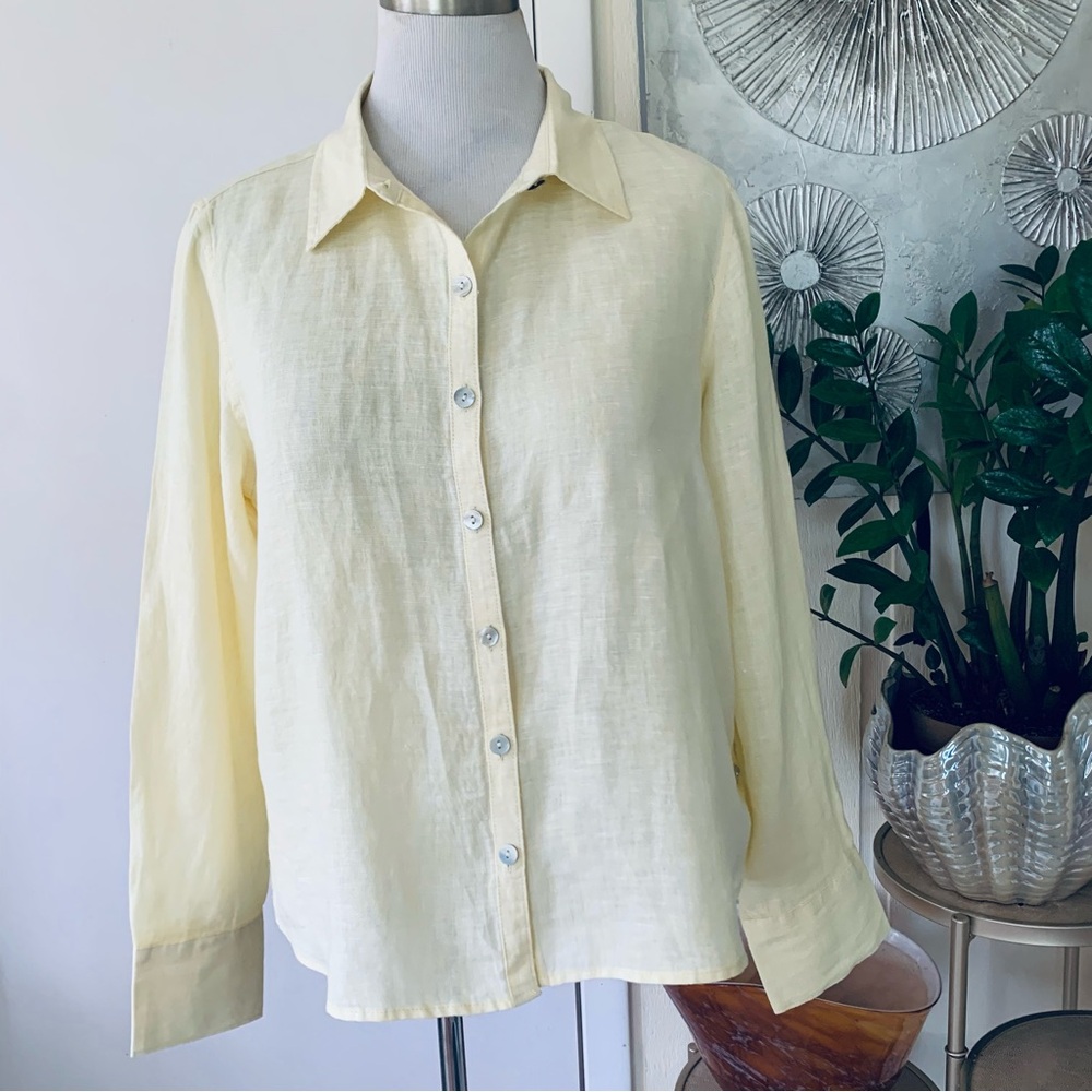 NWT Calypso 100% yellow linen long sleeve blouse size L